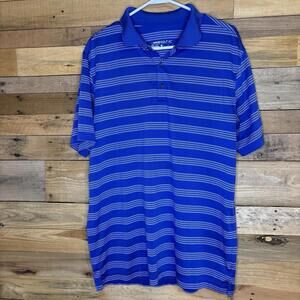 Nike Golf Polo Men’s Large Dri-Fit Blue White Stripe Sport Performance Comfort